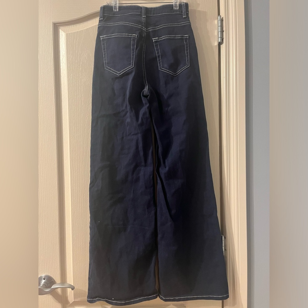 H&M Divided Navy Wide Leg Navy Denim Size 2 Baggy Skater Cotton Blend Minimalist - Picture 4 of 10